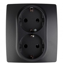 Розетка 12-2104-05 2-ая с заземлением со шторками, 16АХ-250В,  антрацит  Б0014703  ЭРА