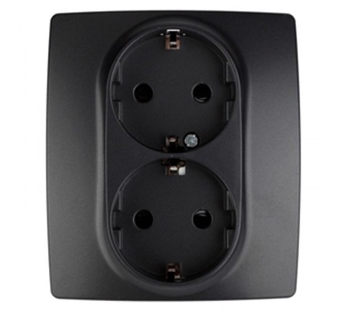 Розетка 12-2104-05 2-ая с заземлением со шторками, 16АХ-250В,  антрацит  Б0014703  ЭРА