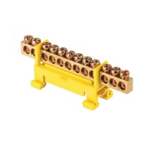 Шина "0" PE (6х9мм) 12 отверстий латунь желтый изолятор тип "Стойка" на DIN-рейку EKF PROxima  sn0-63-12-sy  EKF