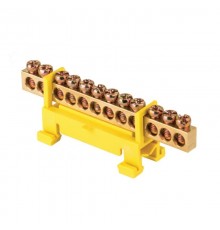 Шина "0" PE (6х9мм) 12 отверстий латунь желтый изолятор тип "Стойка" на DIN-рейку EKF PROxima  sn0-63-12-sy  EKF