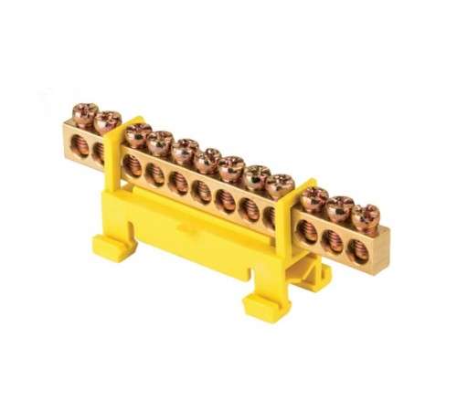 Шина "0" PE (6х9мм) 12 отверстий латунь желтый изолятор тип "Стойка" на DIN-рейку EKF PROxima  sn0-63-12-sy  EKF