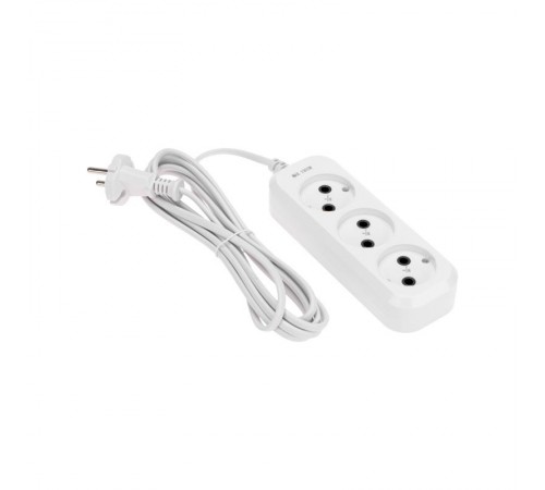 Удлинитель 3 гнезда, 3м, 2х0,75мм, б/з, белый  13-4206  PROconnect