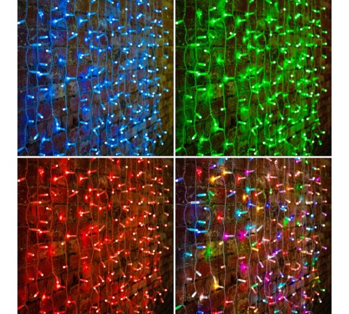 Гирлянда "Светодиодный Дождь" 2х1,5м, прозрачный провод, 230 В, диоды RGB, 300 LED свеч.с динамикой при приобр.контрол.245-907  245-309  NEON-NIGHT