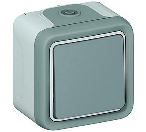 Plexo Серый Выключатель/Переключатель 1-клавишный наружный монтаж 10А (в сборе) IP55  069711  Legrand