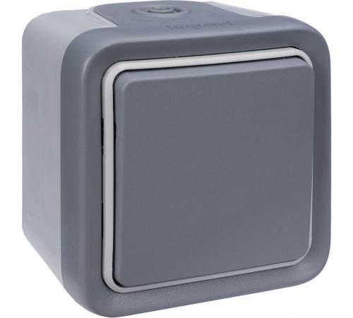 Plexo Серый Выключатель/Переключатель 1-клавишный наружный монтаж 10А (в сборе) IP55  069711  Legrand