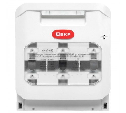 Выключатель-разъединитель УВРЭ v2 630А с дополнительным контактом (NO+NC) откидного типа под предохранители ППН (габ.3) uvre2-630EKF