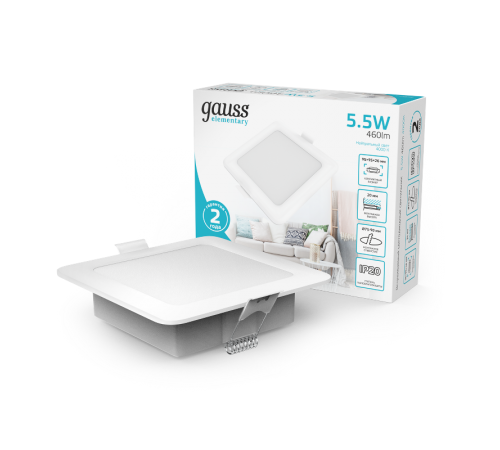 Светильник  Elementary Downlight квадрат 5,5W 460lm 4000K 170-260V IP20 95*26 белый LED 1/100  998420205  Gauss