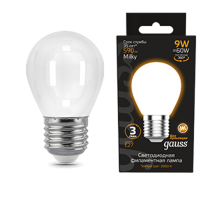Лампа светодиодная Filament Шар 9W 590lm 3000К Е27 milky LED 1/10/50  105202109  Gauss