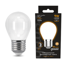 Лампа светодиодная Filament Шар 9W 590lm 3000К Е27 milky LED 1/10/50  105202109  Gauss