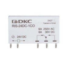 Реле миниатюрное ультратонкое, 1CO, ком. ток 6А, AgSnO2, напряжение 24V DC  RIS-24DC-1CO  DKC