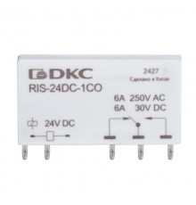 Реле миниатюрное ультратонкое, 1CO, ком. ток 6А, AgSnO2, напряжение 24V DC  RIS-24DC-1CO  DKC