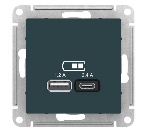 AtlasDesign Изумруд USB Розетка A+С, 5В/2,4 А, 2х5В/1,2 А, механизм  ATN000839  SE