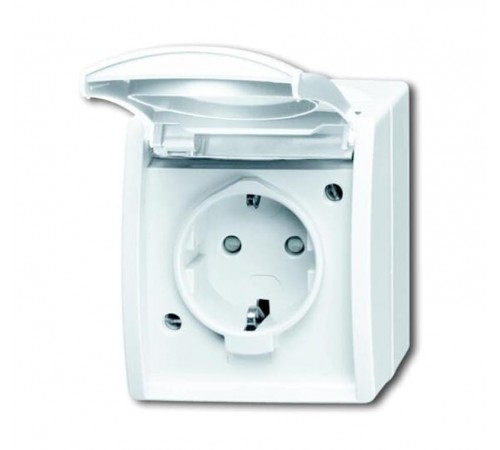 Розетка SCHUKO 16А 250В IP44 для открытого монтажа c защитными шторками, серия ocean, цвет альпийский белый  2083-0-0843   2CKA002083A0843  ABB