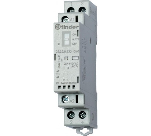 Модульный контактор; 2NC 25А; контакты AgSnO2; катушка 24В АС/DC; ширина 17.5мм; степень защиты IP20  223200244440  Finder