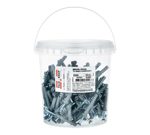 Дюбель-гвоздь 6х40 пот. манжета (полипропилен) (150 шт) - ведро ( 0,55 кг)  101466  Tech-KREP