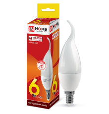 Лампа светодиодная LED-СВЕЧА НА ВЕТРУ-VC 6Вт 230В Е14 3000К 540Лм  4690612030371  IN HOME