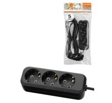 Удлинитель 3 гнезда, 5 метров, с/з, 10 А, 2300 Вт, черный, НАРОДНЫЙ SQ1303-1052  TDM