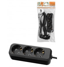 Удлинитель 3 гнезда, 5 метров, с/з, 10 А, 2300 Вт, черный, НАРОДНЫЙ SQ1303-1052  TDM