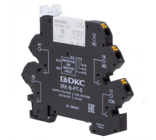 Реле интерфейсное, 1CO, ком. ток 6А, AgSnO2, напряжение 230V AC/DC, push-in клеммы.  IRK-230UC-1CO-PT  DKC