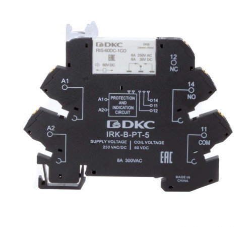 Реле интерфейсное, 1CO, ком. ток 6А, AgSnO2, напряжение 230V AC/DC, push-in клеммы.  IRK-230UC-1CO-PT  DKC