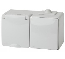 Блок розетка+выключатель горизонтальный IP65, 16A(10AX)-250В, ОУ, 11-7601-03 Эра Эксперт, Серый  Б0035993  ЭРА