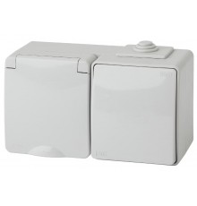 Блок розетка+выключатель горизонтальный IP65, 16A(10AX)-250В, ОУ, 11-7601-03 Эра Эксперт, Серый  Б0035993  ЭРА