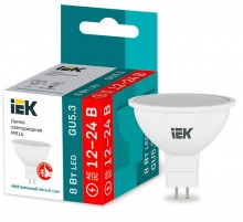 Лампа светодиодная LED MR16 софит 8Вт 12-24В 4000К GU5,3  LLE-MR16-08-12-24-40-GU5  IEK