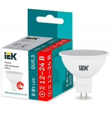 Лампа светодиодная LED MR16 софит 8Вт 12-24В 4000К GU5,3  LLE-MR16-08-12-24-40-GU5  IEK