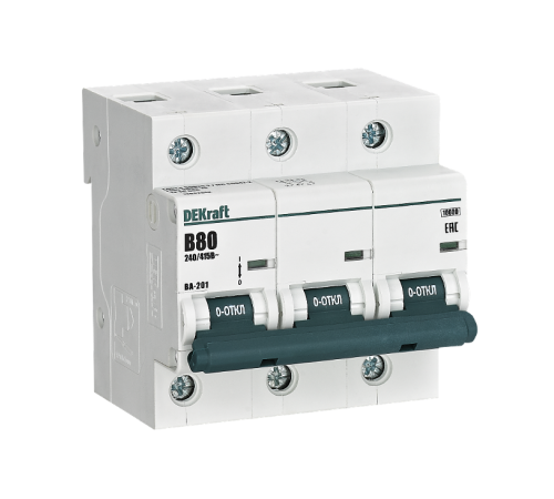 Автоматический выключатель 3Р 80А х-ка B ВА-201 10кА  13042DEK  DEKraft