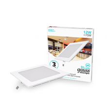 Светильник светодиодный встраиваемый ультратонкий квадратный IP20 12W 4100K  940111212  Gauss