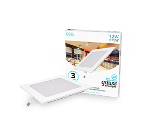 Светильник светодиодный встраиваемый ультратонкий квадратный IP20 12W 4100K  940111212  Gauss