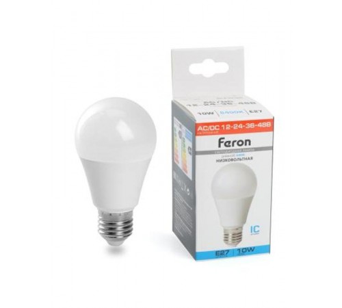 Лампа светодиодная низковольтная, (10W) 12-48V E27 6400K A60, LB-192  48732  FERON