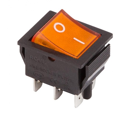 Выключатель клавишный 250V 15А (6с) ON-ON желтый с подсветкой  36-2353  REXANT