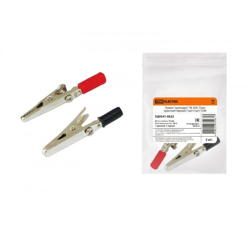 Зажим "крокодил" ЗК 30А 75мм красный/черный (1шт+1шт)  SQ0541-0023  TDM