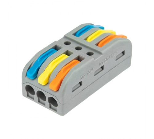 Клемма СМК 222-423 проходная 3 полюса (0,08-4 мм), серая (25 шт./уп.)  07-6263-3  REXANT