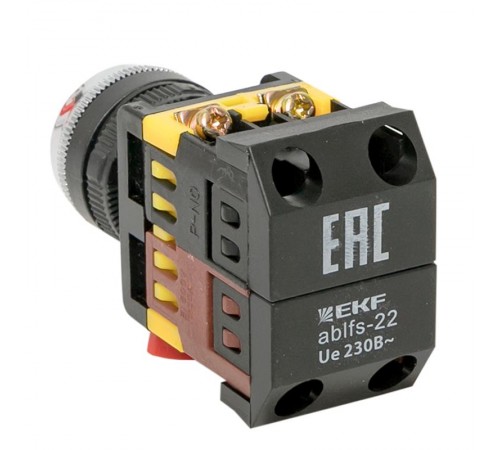 Кнопка ABLFS-22 с подсветкой желтая NO+NC 230В EKF PROxima  ablfs-22-y  EKF