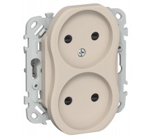 FLITE Розетка 2-ая без заземления со шторками быстрозажимные клеммы 10А РСш02-1-ФлЛ льняной  FI-R23-10-1-K88  IEK