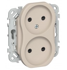 FLITE Розетка 2-ая без заземления со шторками 10А РСш02-0-ФлЛ льняной  FI-R23-10-K88  IEK