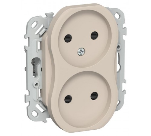 FLITE Розетка 2-ая без заземления со шторками быстрозажимные клеммы 10А РСш02-1-ФлЛ льняной  FI-R23-10-1-K88  IEK