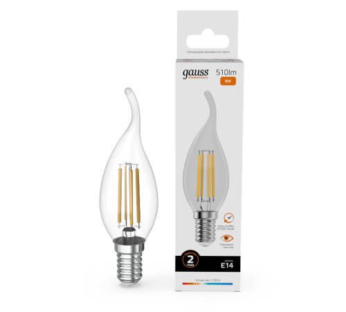 Лампа светодиодная   Filament Elementary Свеча на ветру 8W 510lm 2700К Е14 LED 1/10/100  42118  Gauss