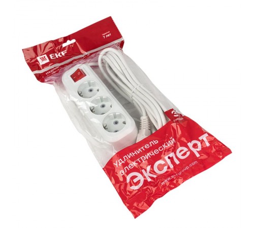 Удлинитель "Эксперт"  3 гнезда 5 метров 16А/3,5кВт с выключателем и заземлением ПВС 3х1 EKF PROxima  UBA16-310-3-05i  EKF