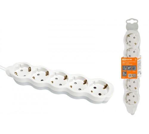 Удлинитель бытовой "Люкс" УЛ05 5 гнезд, 1,5м, с/з, с з/ш, ПВС 3х1мм2 16А/250В бело-серый  SQ1303-0238  TDM