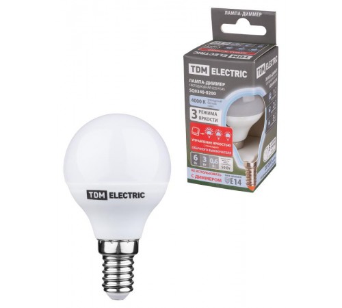Лампа светодиодная FG45-6 Вт-230 В-4000 К-E14 "-ДИММЕР"  SQ0340-0200  TDM