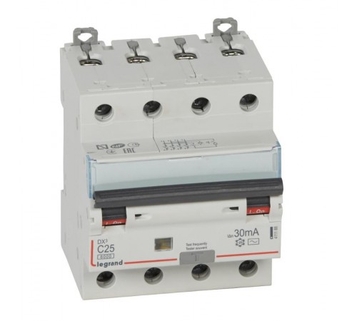 Выключатель автоматический дифференциального тока DX3 6000 4п 25А С 30мА тип AС  411188  Legrand