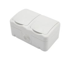 Блок горизонтальный 2 розетки (керамика) Mini OG IP54 с заземлением, о/у, белый  KR-78-0607  Kranz