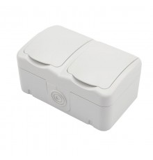 Блок горизонтальный 2 розетки (керамика) Mini OG IP54 с заземлением, о/у, белый  KR-78-0607  Kranz