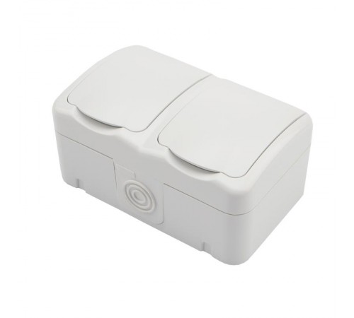 Блок горизонтальный 2 розетки (керамика) Mini OG IP54 с заземлением, о/у, белый  KR-78-0607  Kranz