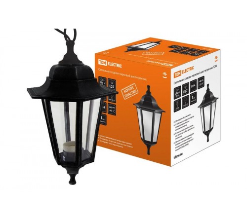 Светильник садово-парковый НСУ 06-60-001 60Вт ЛН/КЛЛ/LED Е27 IP44 шестигранник, подвес, пластик, черный  SQ0330-0703  TDM