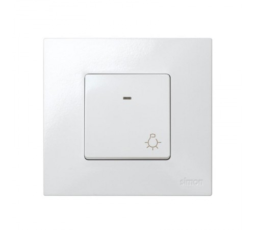 Simon 27 Выключатель 1-кл кнопочный с подсветкой, с пиктограммой "лампа", широкий модуль, 10А 250В,  27161-65  Simon