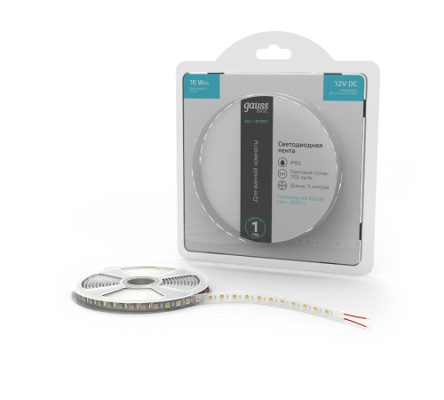 Лента светодиодная Basic LED 5050/60 12V 10W/m 700lm/m 4000K 10mm IP65 5m 1/100  BT053  Gauss
